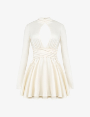 HOUSE OF CB: Aryana bow-embellished stretch-satin mini dress