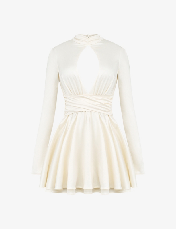 Aryana bow-embellished stretch-satin mini dress