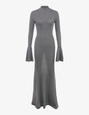 House Of Cb Womens Steel Metallic Sancha Semi-sheer Stretch-knit Maxi Dress