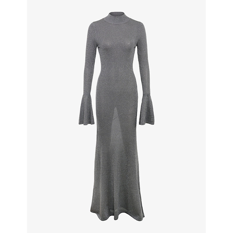 House Of Cb Womens Steel Metallic Sancha Semi-sheer Stretch-knit Maxi Dress