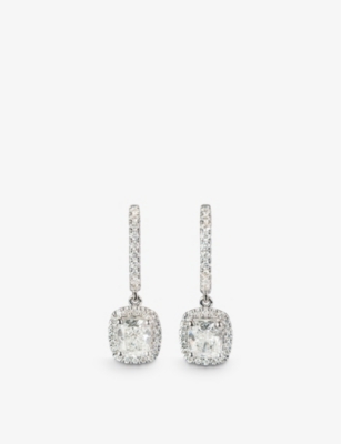 The Diamond Lab Womens White Gold Timeless 18ct White-gold And 2.53ct Cushion-cut Diamond Earrings In Metallic