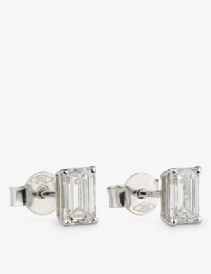 Shop The Diamond Lab Women's White Gold Timeless 18ct White-gold And 1.70ct Emerald-cut Diamond Earrings