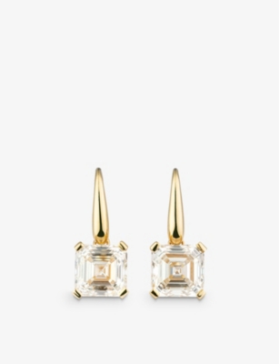 Shop The Diamond Lab Sealed With A Kiss 18ct Yellow-gold And 11.56ct Asscher-cut Diamond Earrings In Yellow Gold