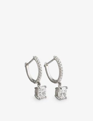 Shop The Diamond Lab Women's White Gold Platinum And 2.26ct Cushion-cut Diamond Drop Earrings