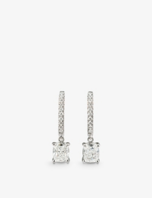 THE DIAMOND LAB: Platinum and 2.26ct cushion-cut diamond drop earrings