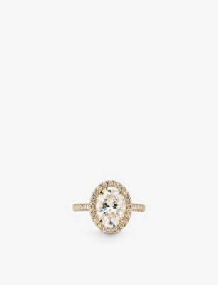 THE DIAMOND LAB: Halo 18ct yellow-gold and 3.28ct oval-cut diamond ring