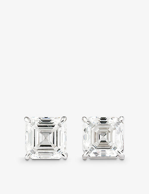 THE DIAMOND LAB: Sealed with a Kiss 18ct white-gold and 6.11ct asscher-cut diamond stud earrings