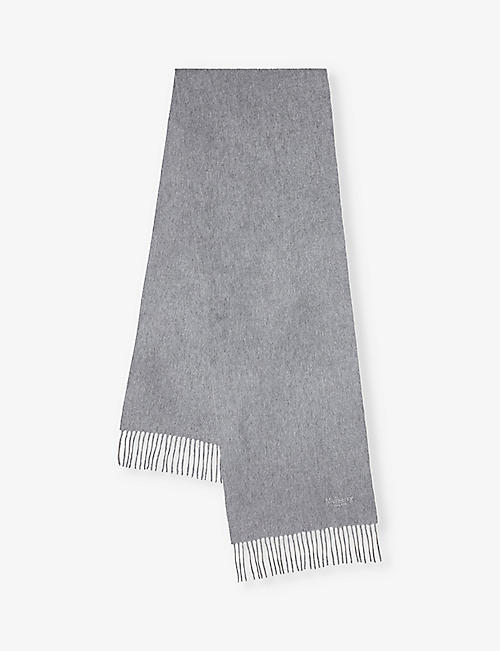 MULBERRY: Logo-embroidered fringe cashmere scarf