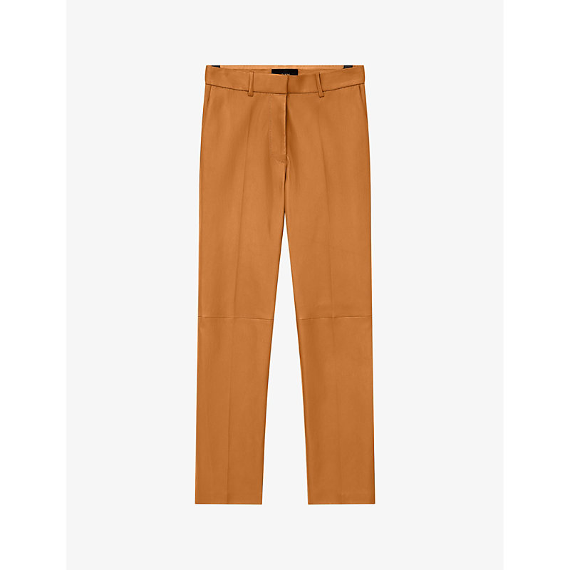 Shop Joseph Coleman Straight-leg High-rise Leather Trousers In Clay