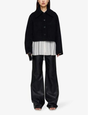 Shop Joseph Women's Black Jarente Relaxed-fit Wool And Silk-blend Jacket