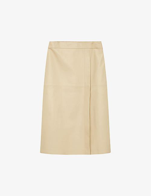 JOSEPH: Sevres A-line mid-rise leather midi skirt