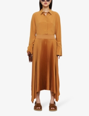 Shop Joseph Women's Clay Ade High-rise Pleated Woven Midi Skirt