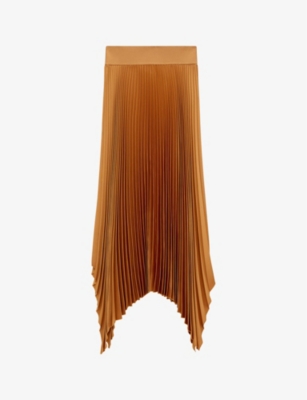 Joseph Ade High-rise Pleated Woven Midi Skirt In Clay