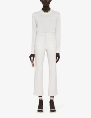 Shop Joseph Duke Cropped-leg Mid-rise Leather Trousers In Oyster White