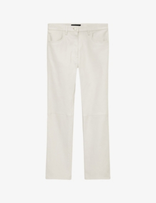 Joseph Leather Stretch Duke Trousers In Oyster White