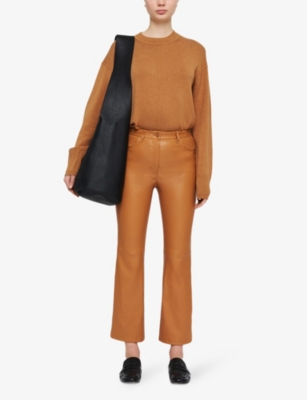 Shop Joseph Duke Cropped-leg Mid-rise Leather Trousers In Clay