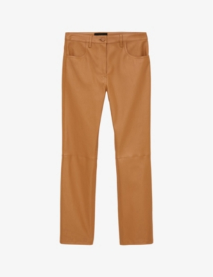 Shop Joseph Duke Cropped-leg Mid-rise Leather Trousers In Clay