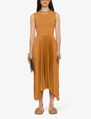 Shop Joseph Dera Pleated-skirt Woven Midi Dress In Clay