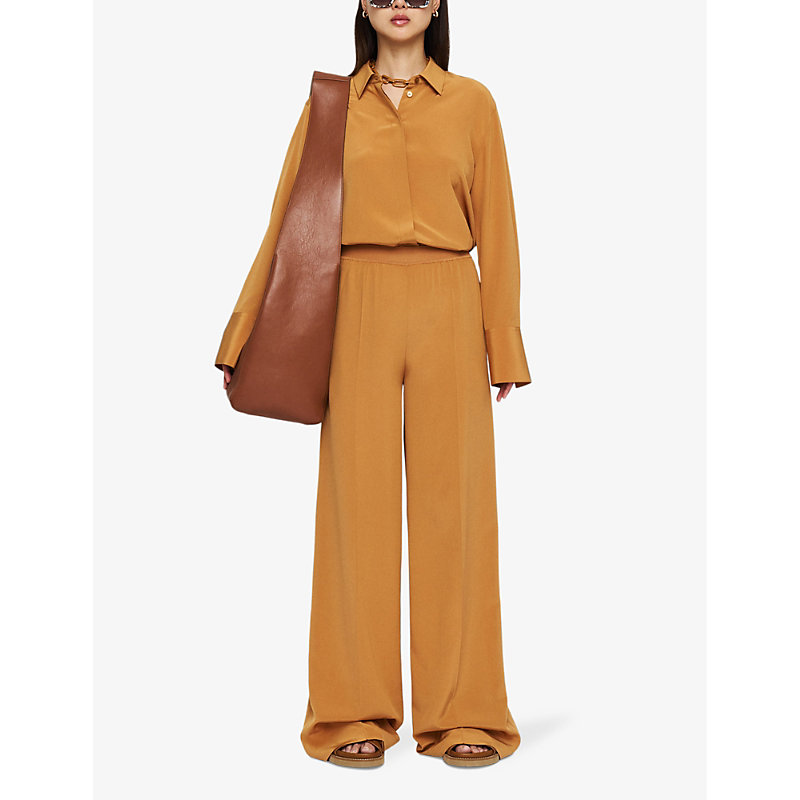 Shop Joseph Womens Clay Hulin Wide-leg Mid-rise Silk Trousers In Brown