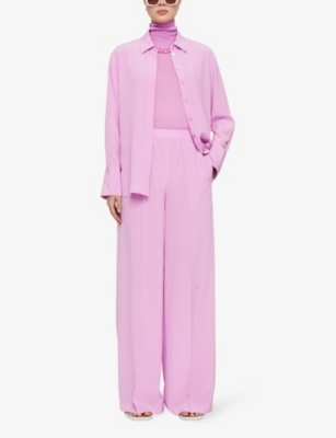 Shop Joseph Women's Begonia Pink Hulin Wide-leg Mid-rise Silk Trousers