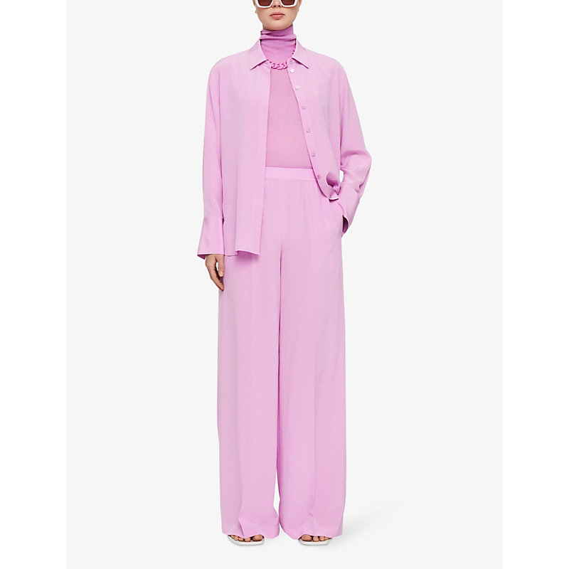 Shop Joseph Hulin Wide-leg Mid-rise Silk Trousers In Begonia Pink