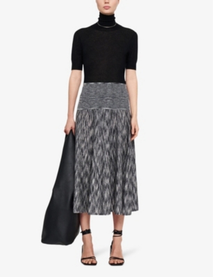 Shop Joseph Women's Black Combo Printed Stretch Merino Wool-blend Midi Skirt