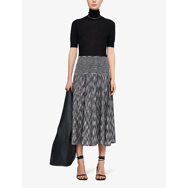 Shop Joseph Printed Stretch Merino Wool-blend Midi Skirt In Black Combo