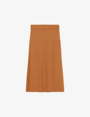 Shop Joseph Womens Clay Ribbed Elasticated-waistband Wool Skirt