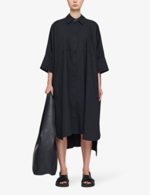 Shop Joseph Women's Black Dania Button-down Cotton Poplin Midi Dress