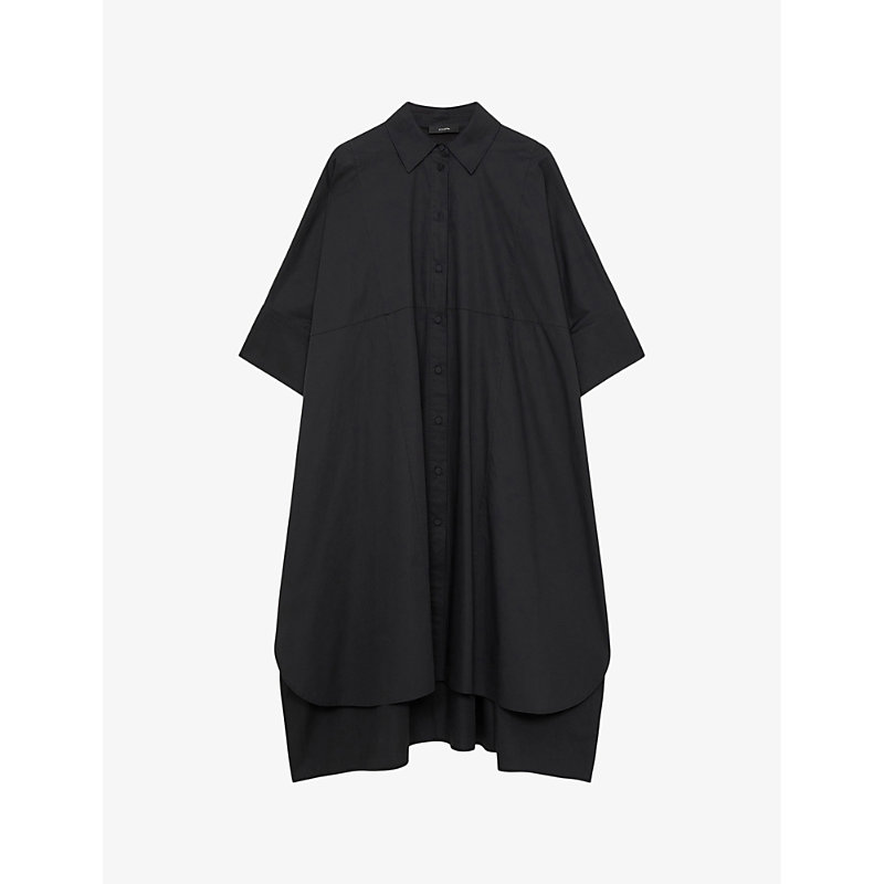 Shop Joseph Dania Button-down Cotton Poplin Midi Dress In Black