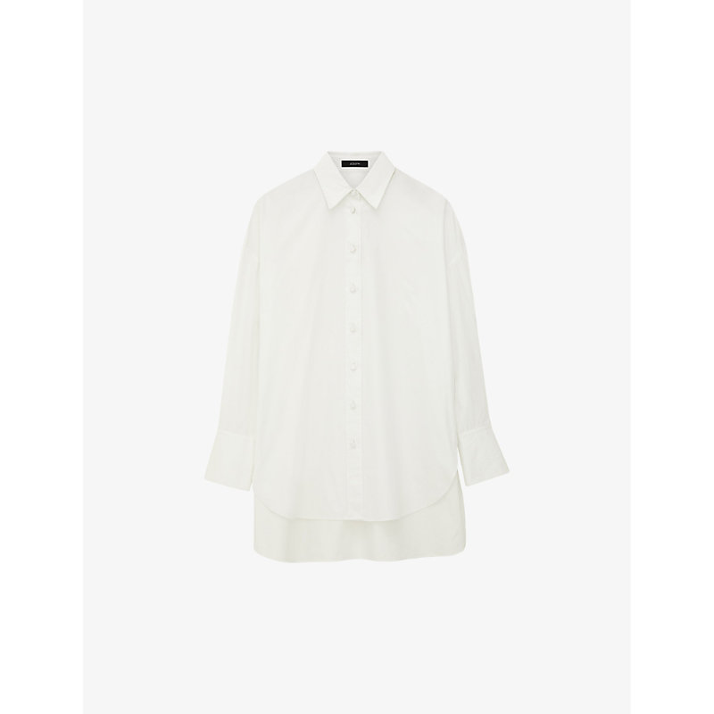 Shop Joseph Women's White Curved-hem Long-sleeved Cotton Shirt