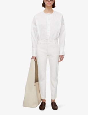 Shop Joseph Women's Oyster White New Eliston Tapered Stretch-gabardine Trousers