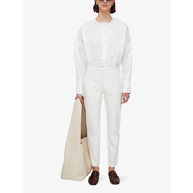 Shop Joseph New Eliston Tapered Stretch-gabardine Trousers In Oyster White