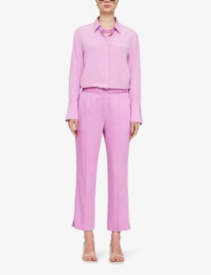 Shop Joseph Women's Begonia Pink Elasticated-waist Straight-leg Mid-rise Woven Trousers