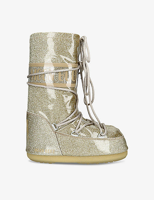 MOON BOOT: Kids's Icon glitter-embellished woven snow boots