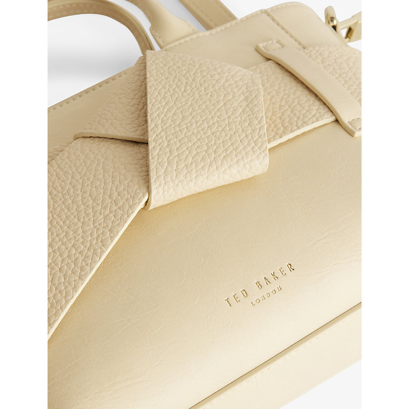 Shop Ted Baker Jimisie Knot-embellished Faux-leather Hand Bag In Ivory