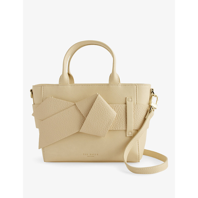 Shop Ted Baker Jimisie Knot-embellished Faux-leather Hand Bag In Ivory