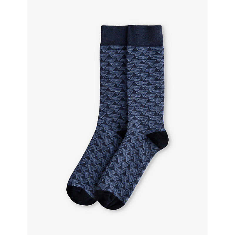 Shop Ted Baker Men's Blue Sokksev Geometric-pattern Stretch-knit Socks