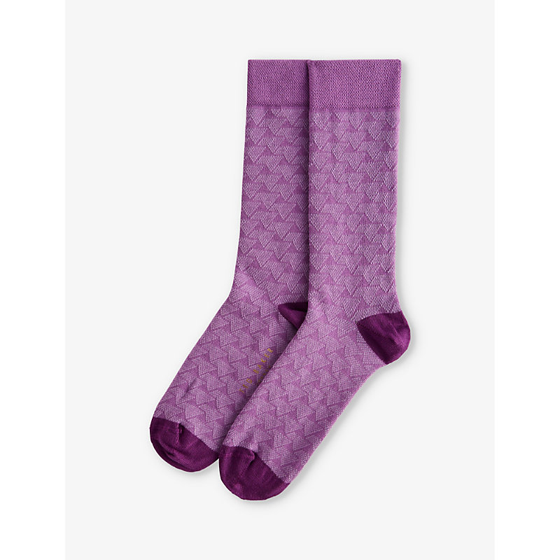 Shop Ted Baker Men's Purple Sokksev Geometric-pattern Stretch-knit Socks