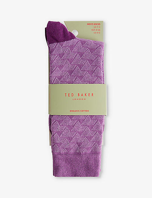TED BAKER: Sokksev geometric-pattern stretch-knit socks