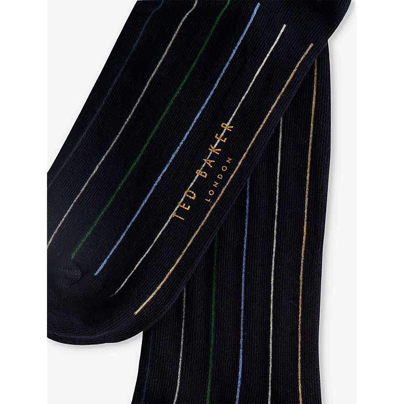 Shop Ted Baker Sokkthr Stripe-embroidered Stretch-cotton Socks In Navy