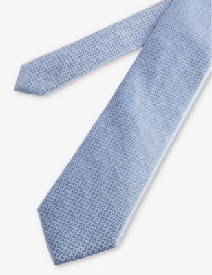 Shop Ted Baker Men's Lt-blue Leopole Geometric-pattern Silk Tie