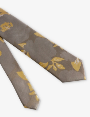 Shop Ted Baker Men's Yellow Spikes Floral-print Silk Tie