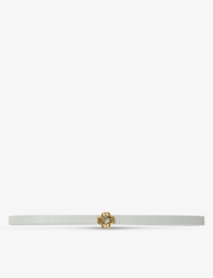 Maje Womens Blanc Clover-buckle Cracked Leather Belt