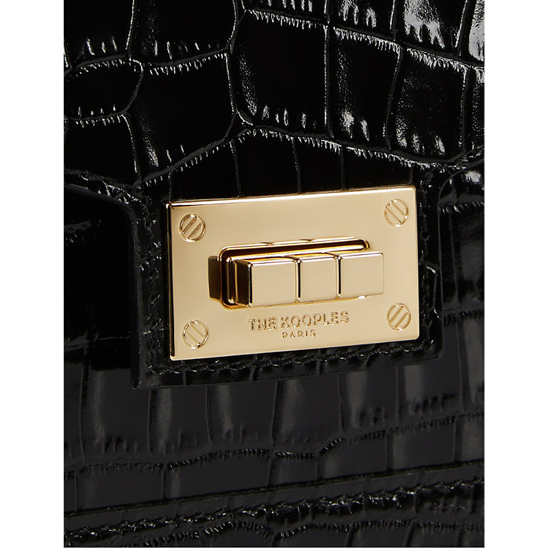 Shop The Kooples Small Emily Crocodile-effect Leather Cross-body Bag In Black