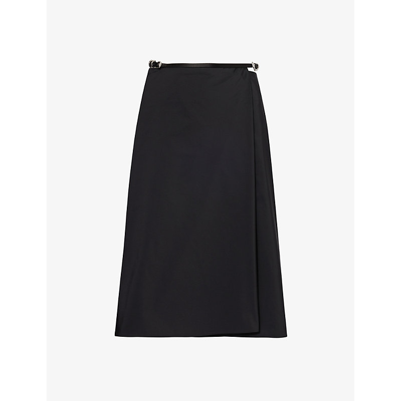 Givenchy Womens Black Wrap-around Mid-rise Shell Midi Skirt
