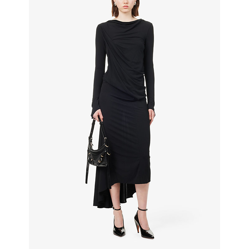 Shop Givenchy Women's Black Draped Cowl-neck Stretch-woven Maxi Dress