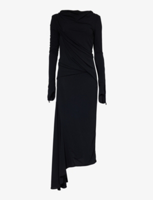 Givenchy Womens Black Draped Cowl-neck Stretch-woven Maxi Dress