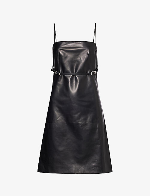 GIVENCHY: Sweetheart-neckline slim-fit leather mini dress