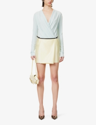 Shop Givenchy Voyou Straight-hem Silk Mini Skirt In Butter
